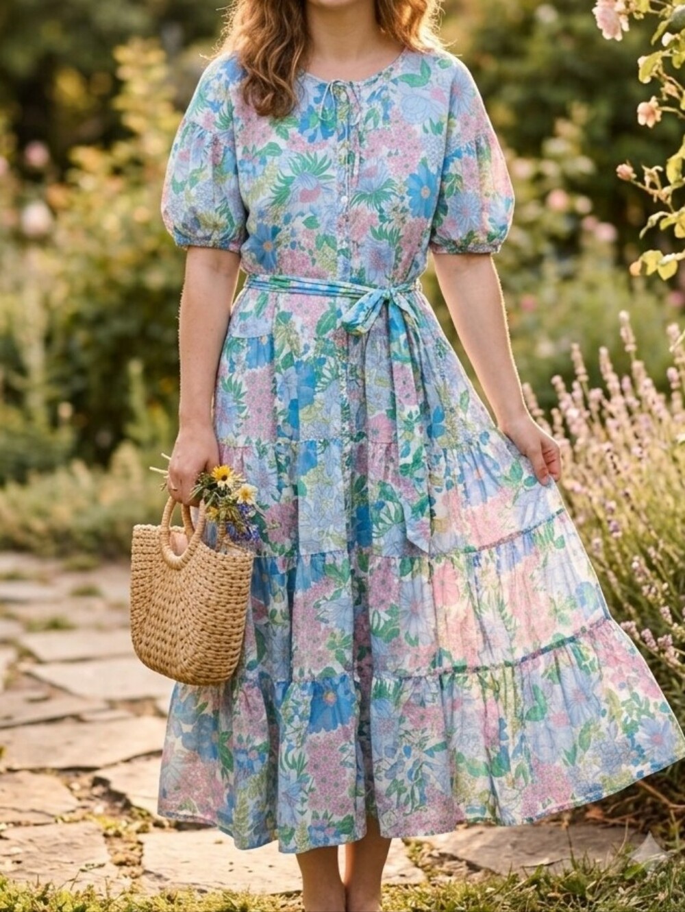 Vintage 100% Cotton J.Crew Original Beachwear Floral Tiered Midi Dress